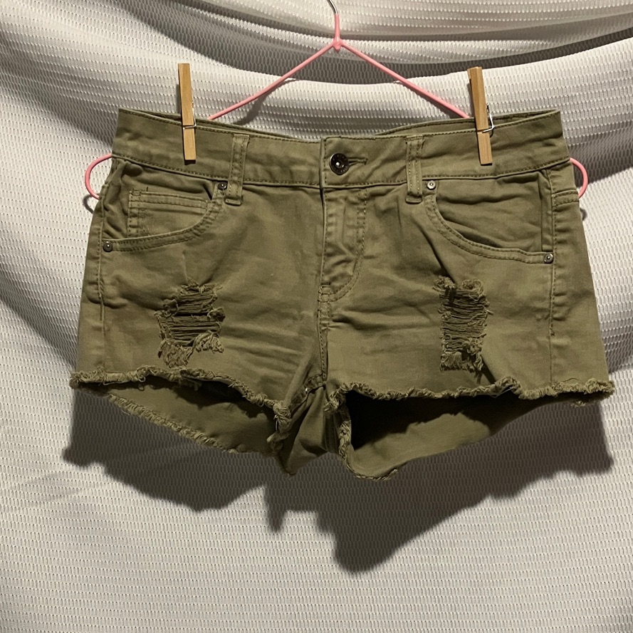 Empyre Olive Green Distressed Jean Shorts